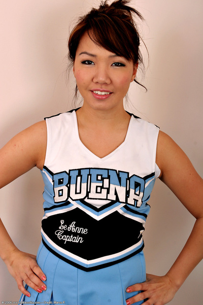 Teen Chinese solo angel sheds cheerleader uniform to stripped insignificant juvenile bumpers