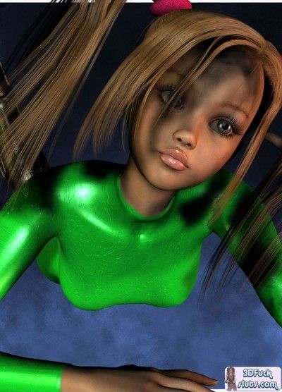 3d toon wiht pigtails in amateur outfit