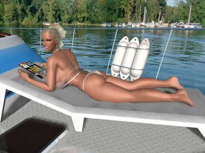 Blond 3d darling with massive usual boobs sunbathes on sea yacht - part 908